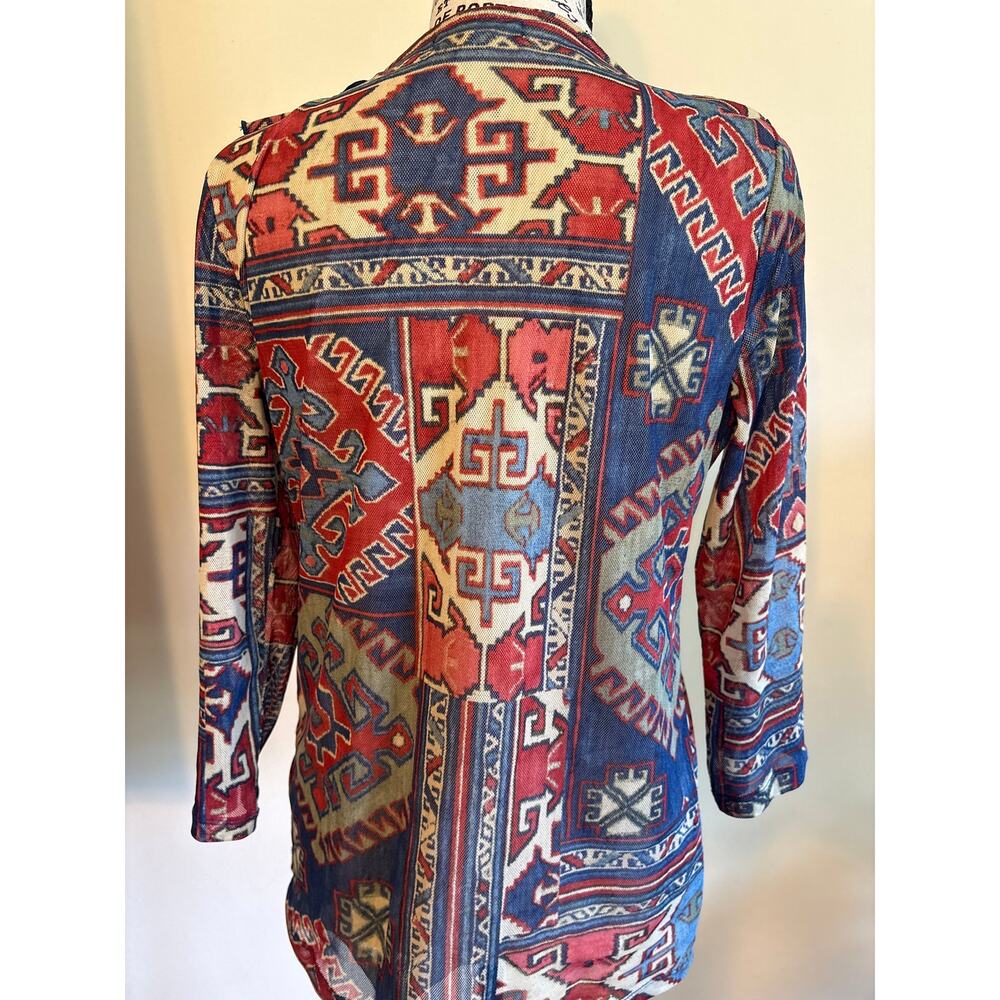 Chaps Front Ruffle Aztec Pattern Blouse Sz Large - Picture 4 of 5